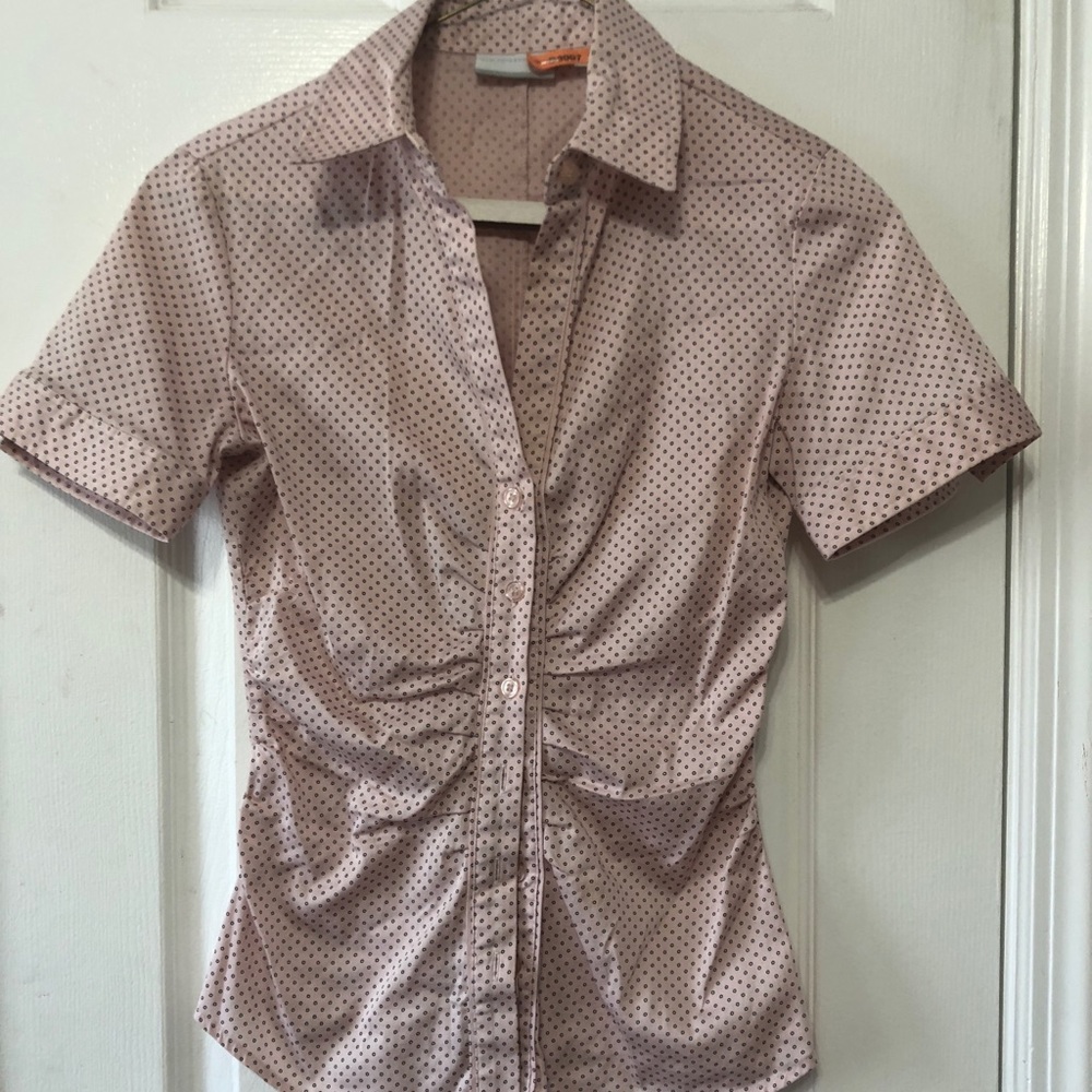Pink polka dot dress top